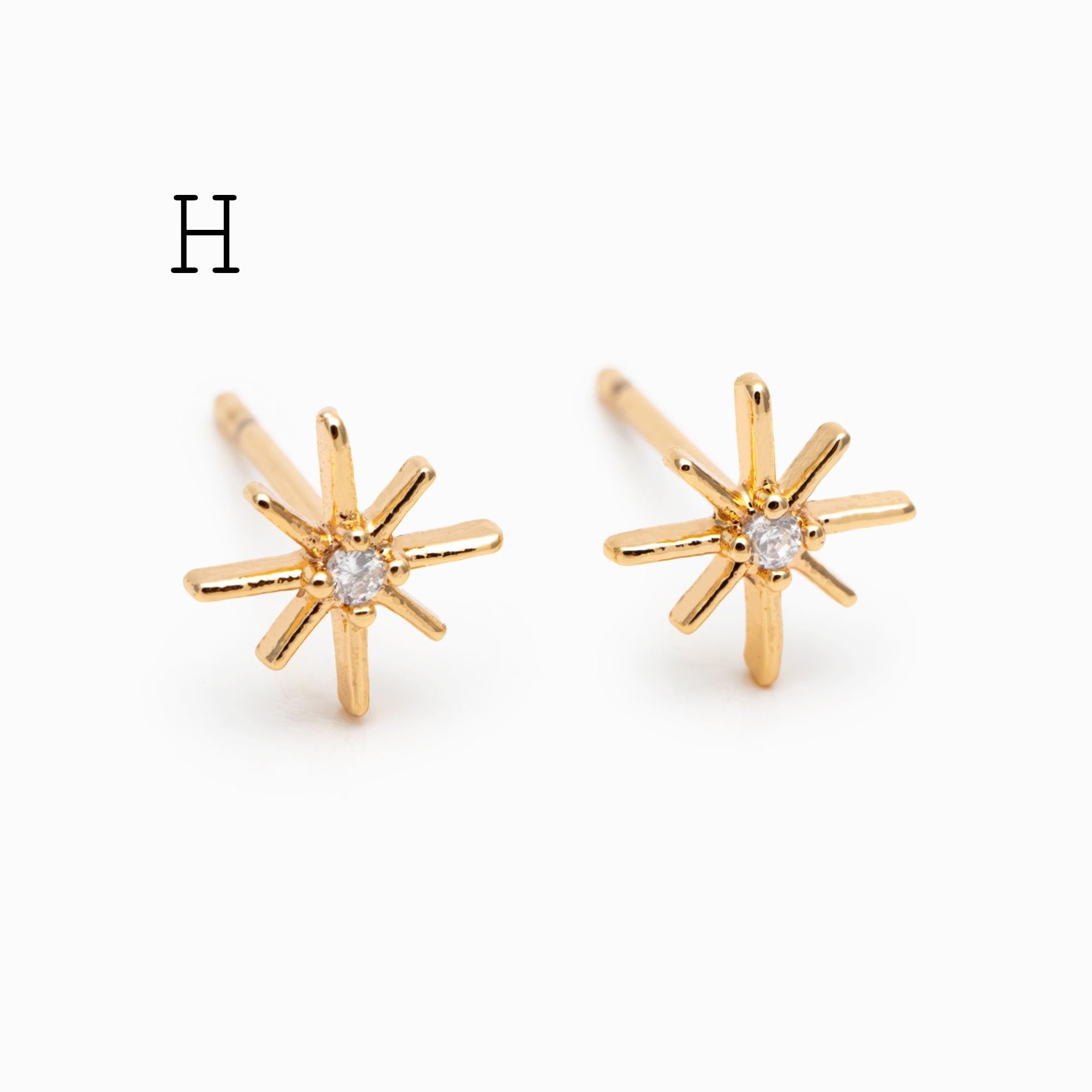 10pcs Minimalist Gold Stud Earring - Sun, Moon, Star Styles (#GB-3041)